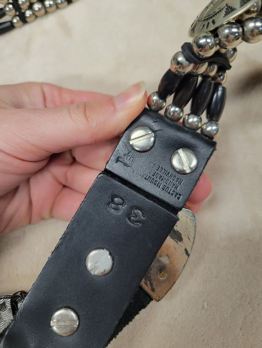 Cactus Mountain Nashville Handcrafted Beaded Bone Belt | Vintage Western 38